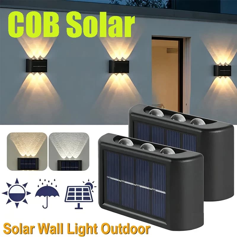 Lampada Solare da Parete COB per Esterni, Impermeabile, Illuminazione Su e Giù con Lente Convessa per Giardino, Strada, Paesaggio, Balcone