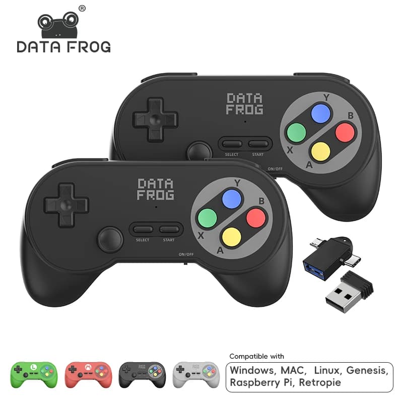 Data Frog PC07 Wireless Retro Game Controller, Dual USB Receiver for 2 Players, Plug & Play Gamepad for PC, Android TV Box