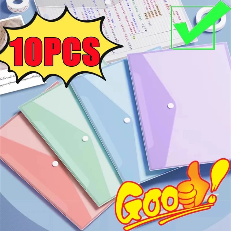 Nuovo 1-10PCS A4 Cartelle di file in plastica trasparente Sacchetti di archiviazione di documenti in PP impermeabili per documenti di prova per studenti Organizzazione dell'ufficio