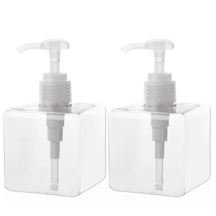 Pump Bottle, Refillable Plastic Empty Lotion Soap Dispenser Liquid Container for Bathroom Shampoo and Body Wash, 2 Pack