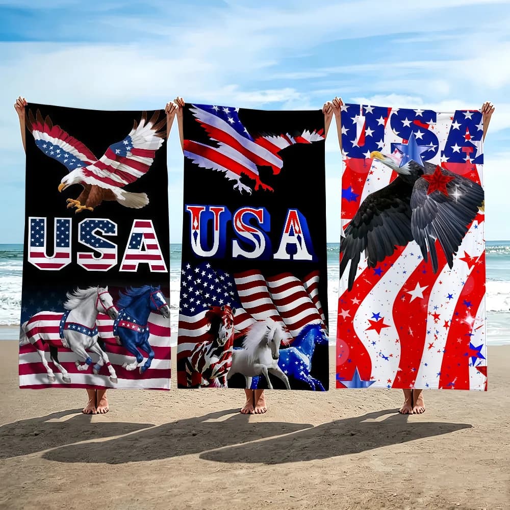 Asciugamano Patriottico USA con Aquila e Cavallo, Leggero e Delicato sulla Pelle, per Spiaggia, Doccia, Bagno, Viaggio, Piscina, Campeggio, Crociere, Estate