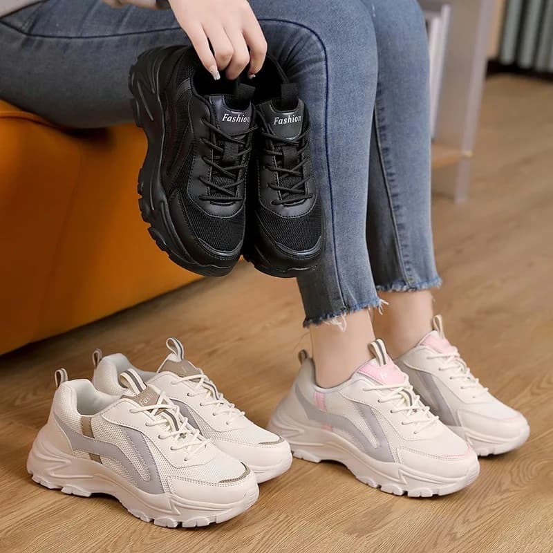 Sneakers sportive casual da donna con rialzo interno, stile Dad Shoes, con plateau, in mesh traspirante, stile coreano, Primavera 2026