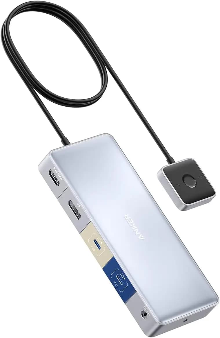 Docking station per monitor doppia 4K con switch KVM, ricarica PD da 100 W per laptop e tablet