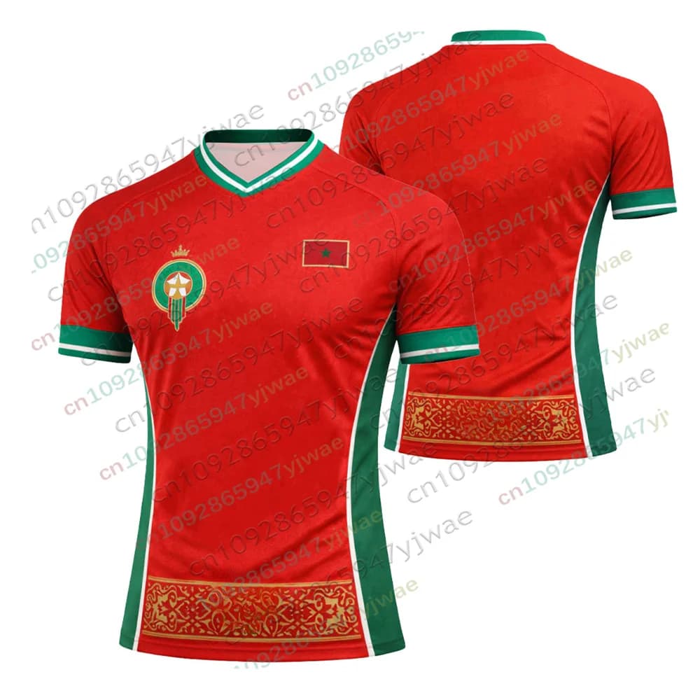 Maglia da Calcio della Nazionale Marocchina 26-27, T-Shirt Estiva da Uomo a Maniche Corte con Collo a V, Asciugatura Rapida per Allenamento all'Aperto