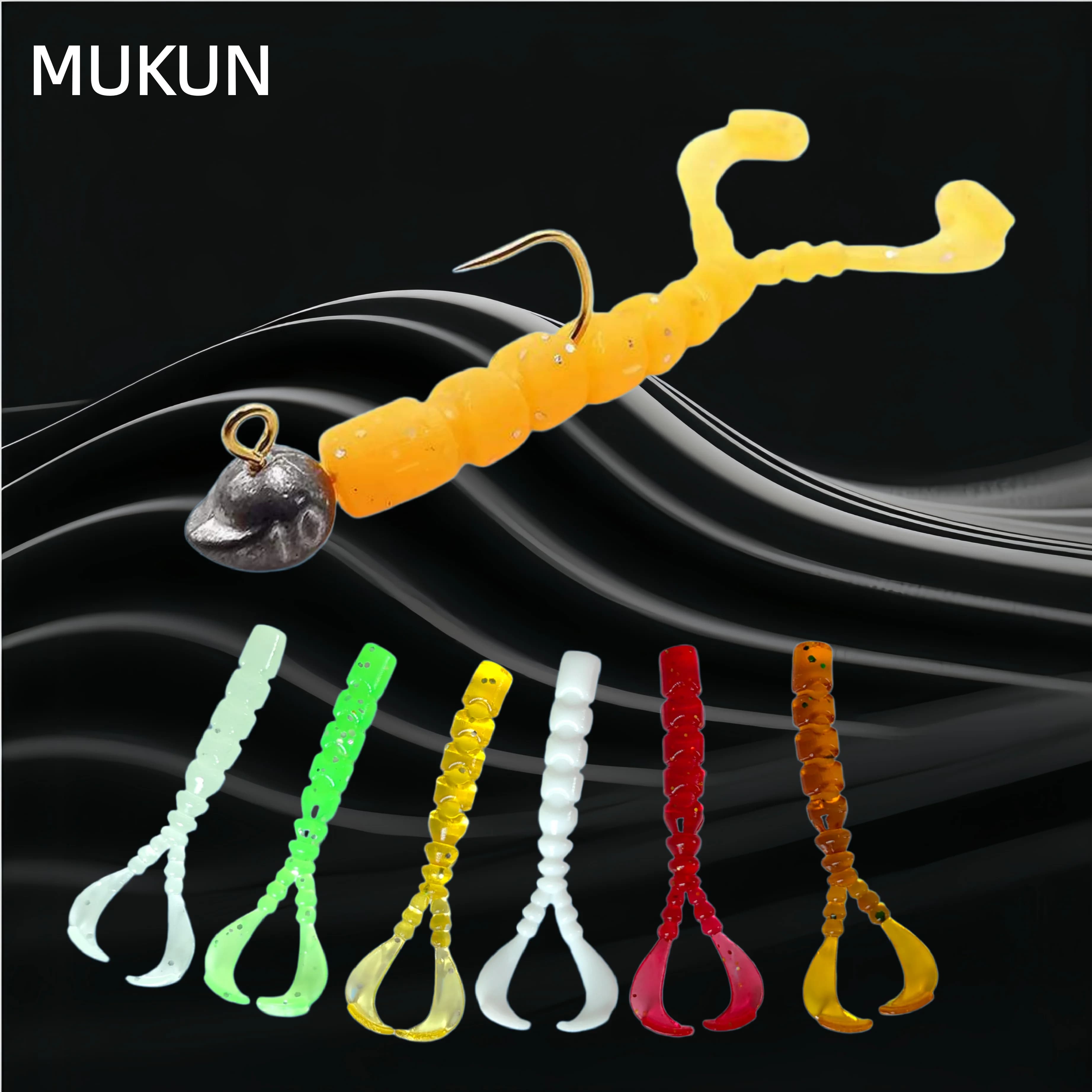 MUKUN 30 Pezzi Esche Morbide per la Pesca, Verme di Sabbia, Micro Oggetti per Acqua Dolce, con Amo in Piombo, per Spigola e Black Pit