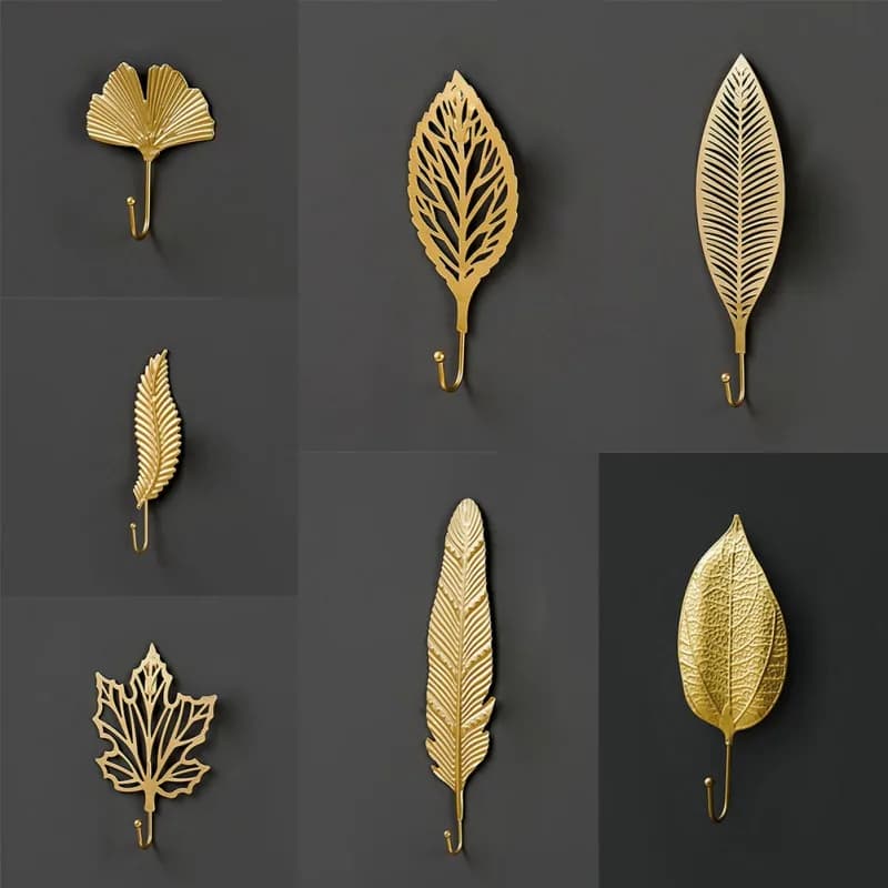 Metal hooks with gold leaf shape Wall coat hangers Clothes rack for towels, clothes, organizer for home bathroom decoration