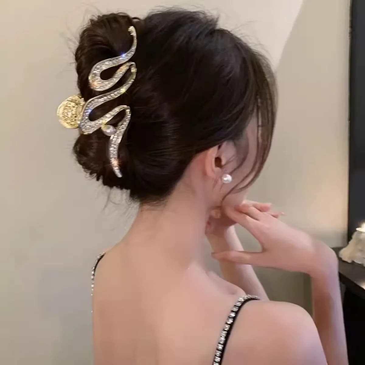 Fermaglio per capelli di lusso con strass, grande e di tendenza, accessorio per capelli alla moda, tenuta sicura per donna, regalo per le feste