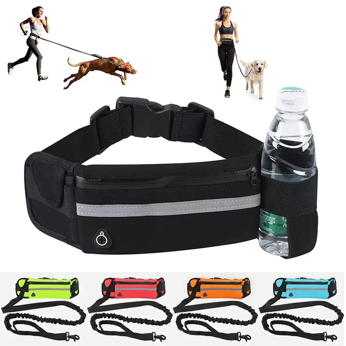 Racer for Dogs with Marsupio, Nylon Guinzaglio Elastic Retractable with Reflective Belt and Buckle