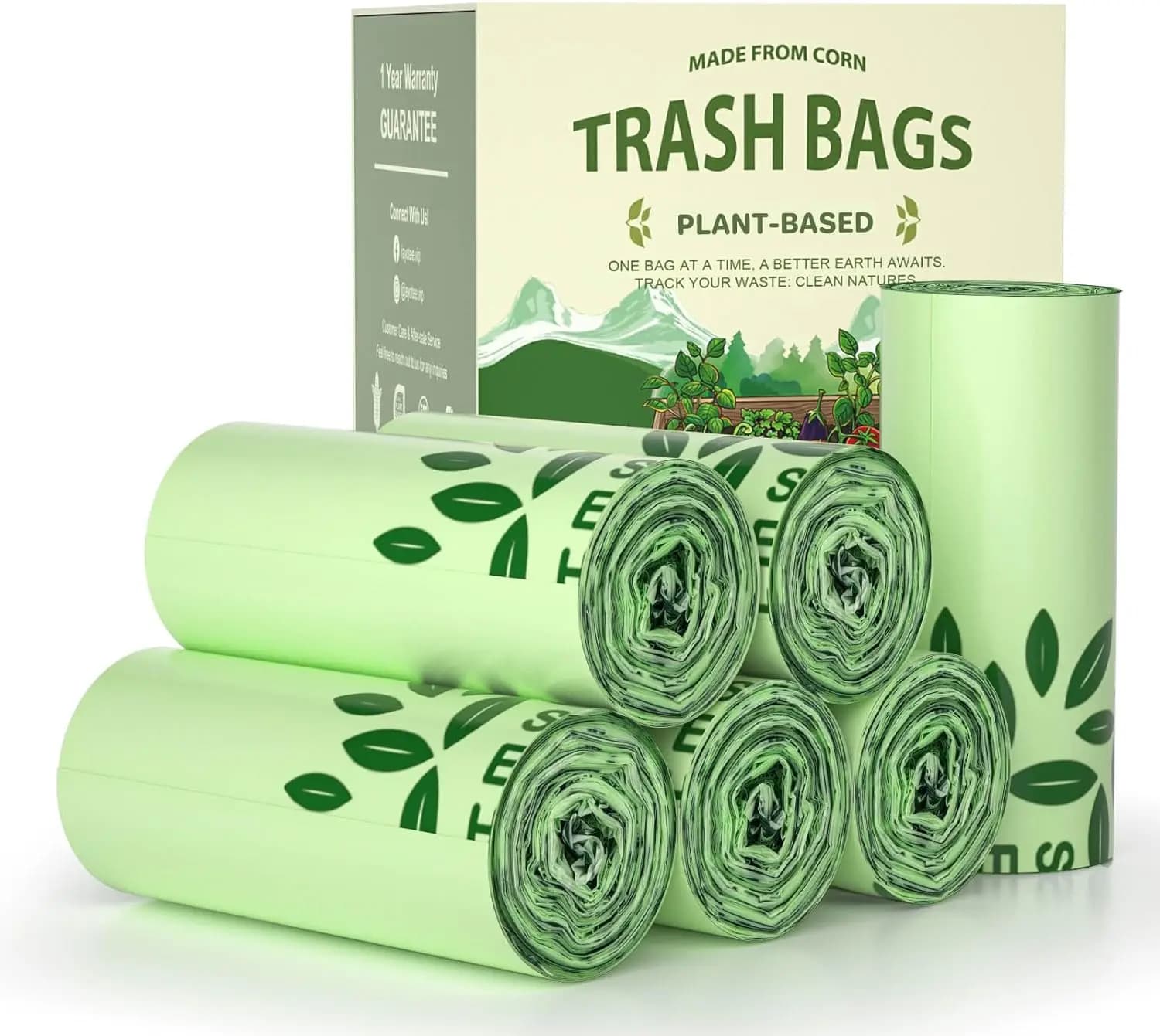150 Sacchi Biodegradabili per Compost da 1,6-2 Galloni, Robusti Sacchetti per Rifiuti per Bagno, Casa, Cucina, Adatti per 7,5 Litri, Verdi