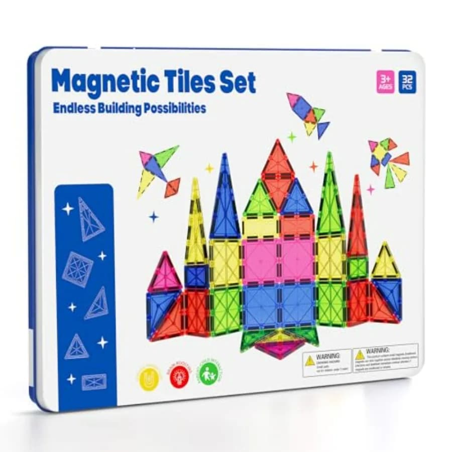 Set di Grandi Piastrelle Magnetiche con Scatola di Stoccaggio in Ferro e Set di Mini Piastrelle Magnetiche per Giochi Educativi STEM Multicolore