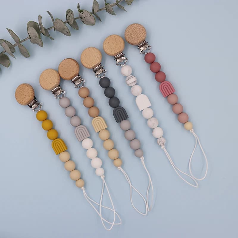 Dropshipping nuovo arrivo arcobaleno perline paci clip catena succhietto catena ciuccio bambino