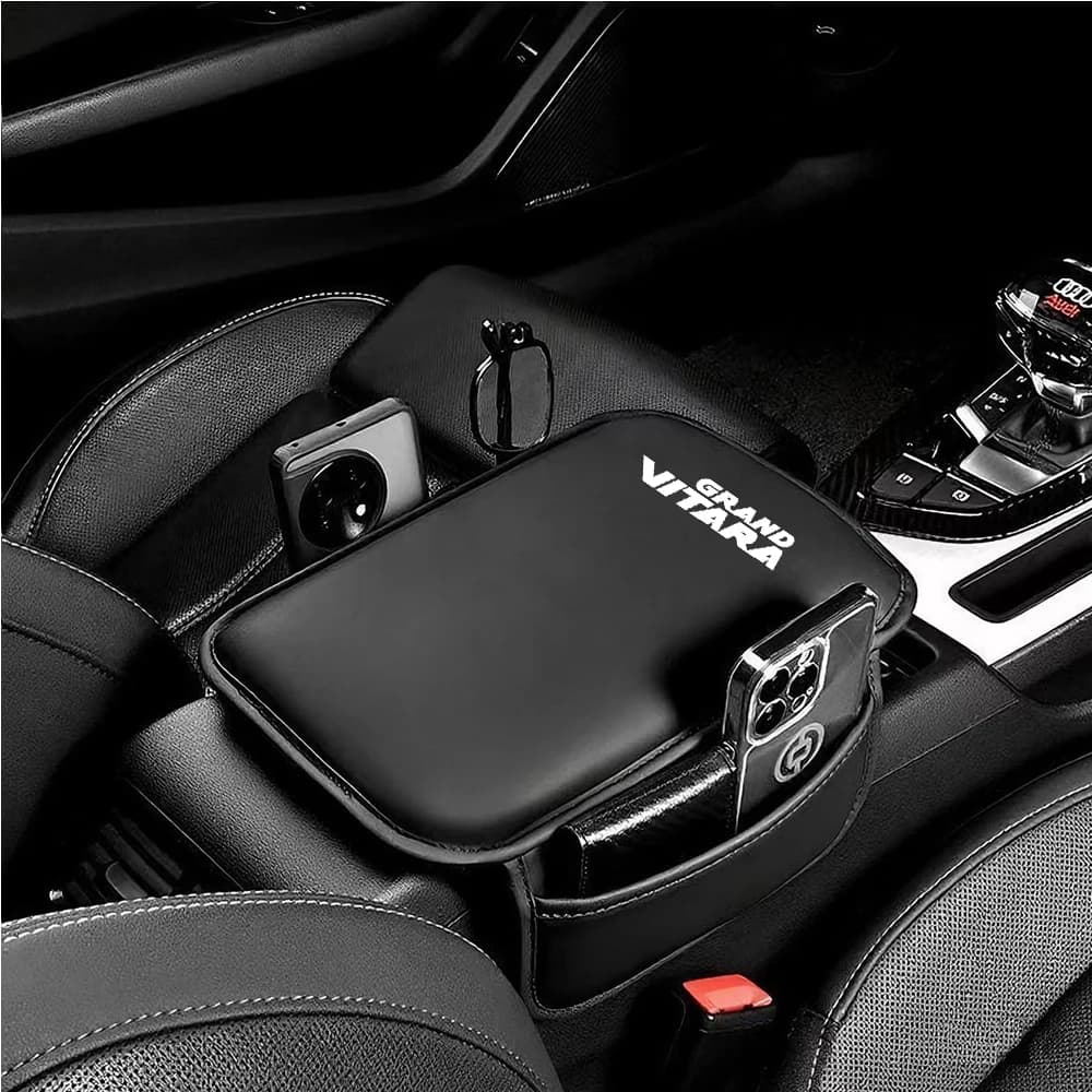 Reinforcing comfort armrest cover for central PU leather console with scratch-resistant pocket for Suzuki Grand Vitara