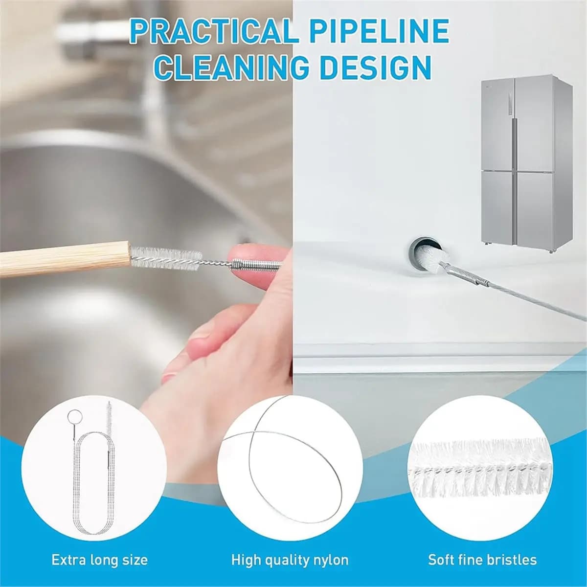 NUOVO Kit di Pulizia 2026, Strumento per la Rimozione dei Capelli da 25 Pollici e Spazzole Flessibili per Vasca da Bagno, WC, Lavello della Cucina e Fognature