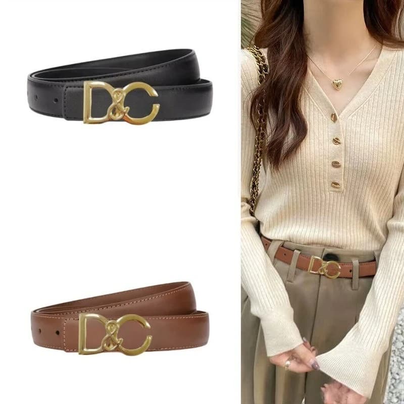 Letter Buckle Genuine Leather Belt for Women, Slim Adjustable Waist Cincher for Jeans Skirts, Vintage Y2K Trendy Streetwear 2026 Hot Sale