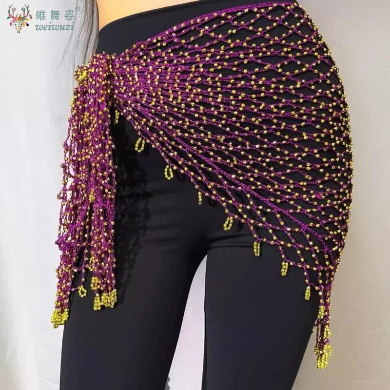 Nuova sciarpa per anca di danza del ventre Sciarpa triangolare con rete da pesca con paillettes per sciarpe per anca con catena in vita orientale da donna Accessori per la danza