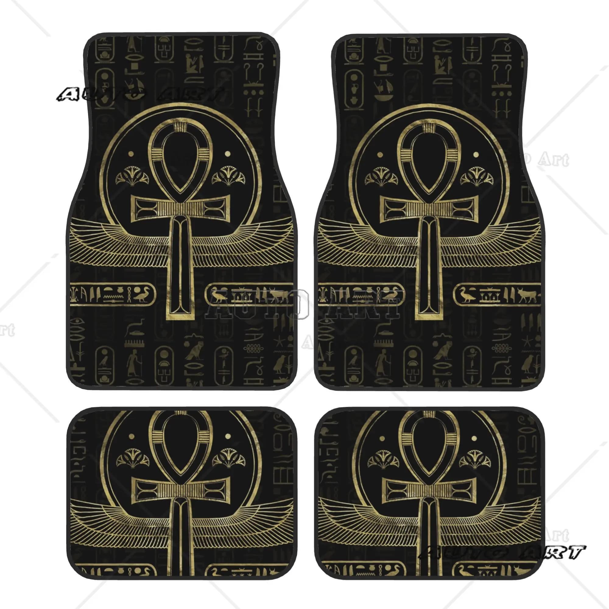 Egyptian Cross Car Floor Mats of 4 Pieces Crystal Velvet Carpets Rugs HieroglyphsUniversal Car Front Rear Carpets Foot Mats
