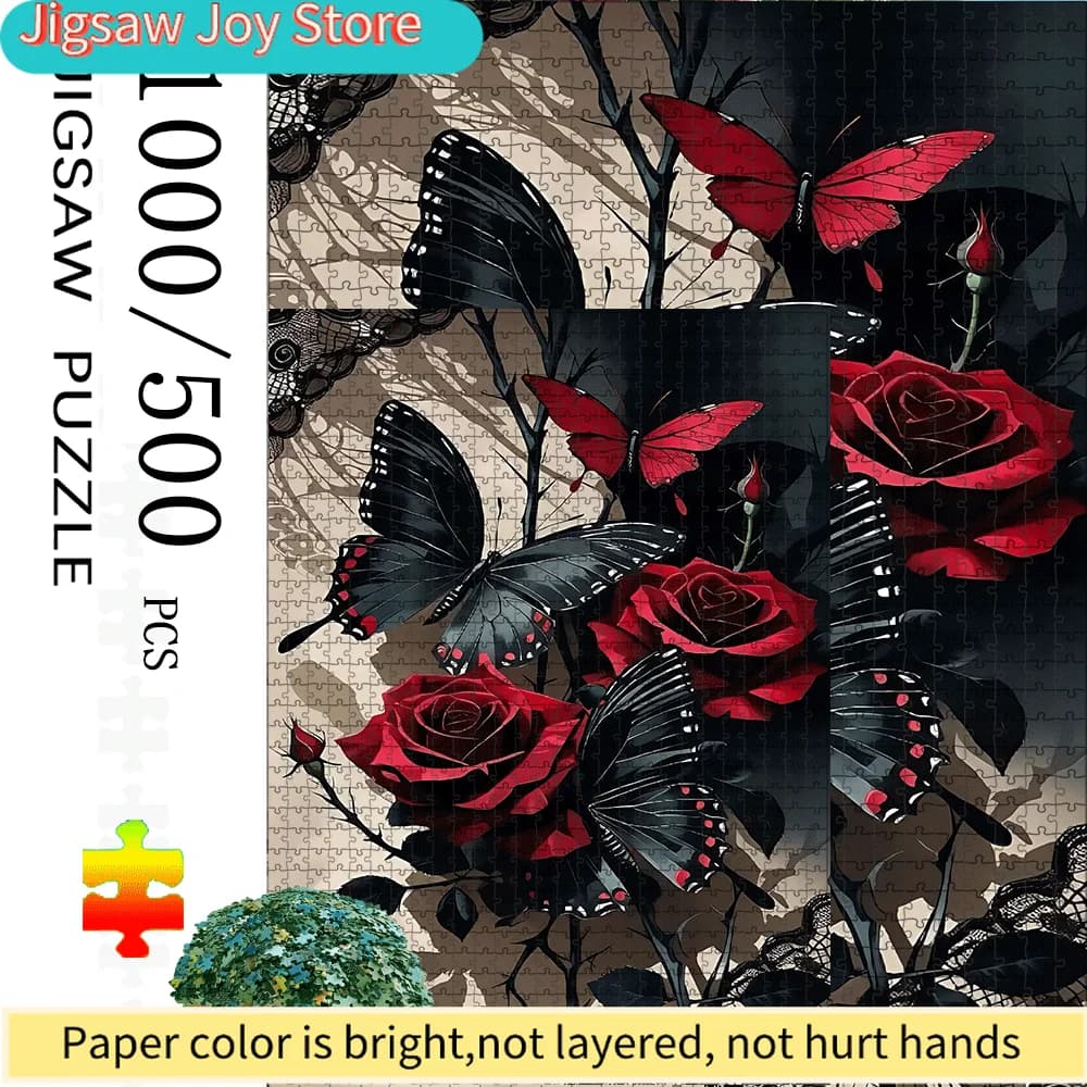 Puzzle di carta con farfalle e rose da 1000/500 pezzi, grande gioco interattivo per adulti e famiglie | Decorazione Fai-da-Te per la Casa, Rompicapo Creativo
