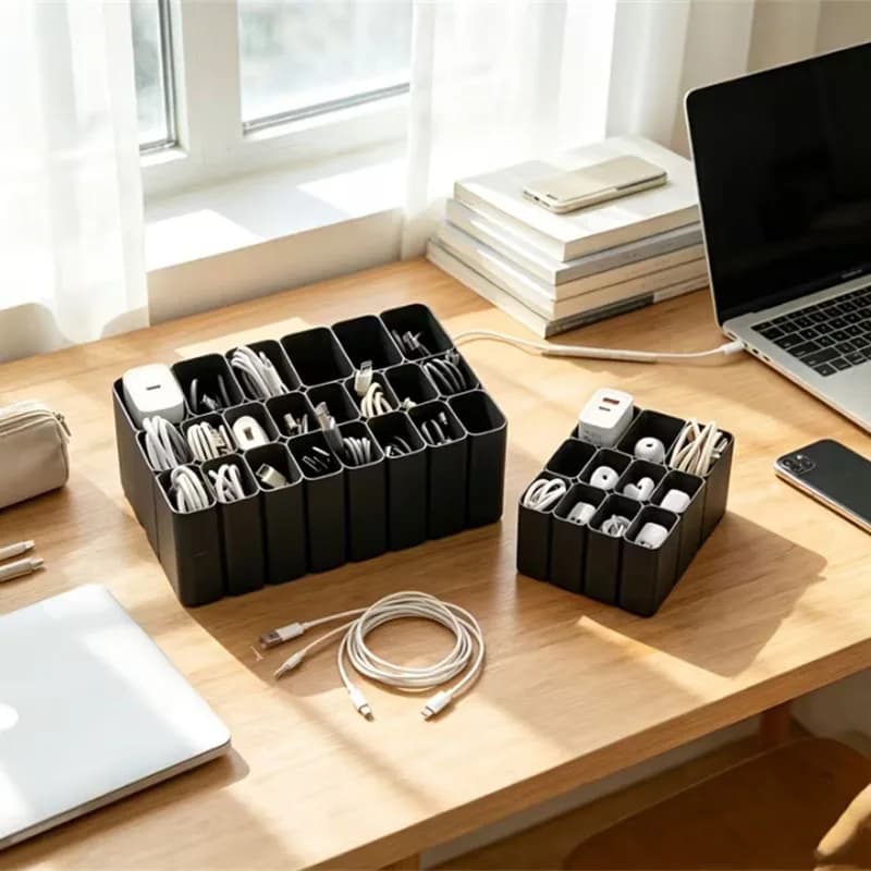 11/22 Grids USB Cable Storage Box Wire Organizer Case USB Charging Cord Adapter Holder Desktop Small Gadget Sorting Container