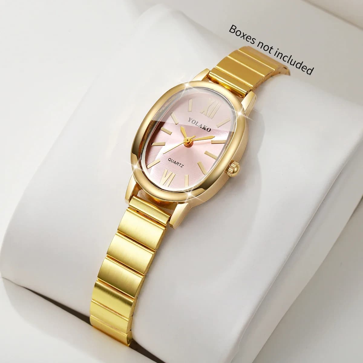 Elegant Pink Dial Women Watch Golden Bracelet Strap Ladies Roma Quartz Wristwatches Relogio Feminino Gift（Without Box）
