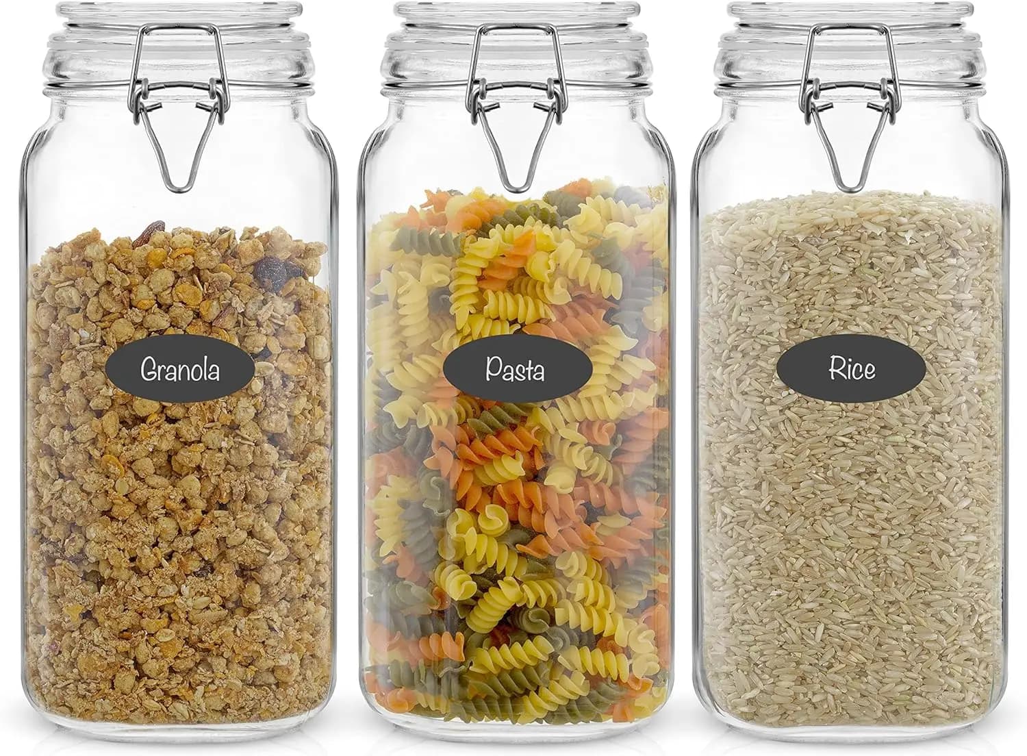 Set of 3 Airtight Glass Jars with Covers, 78oz Square Containers for Food Conservation, Caramels, Flour, Pasta