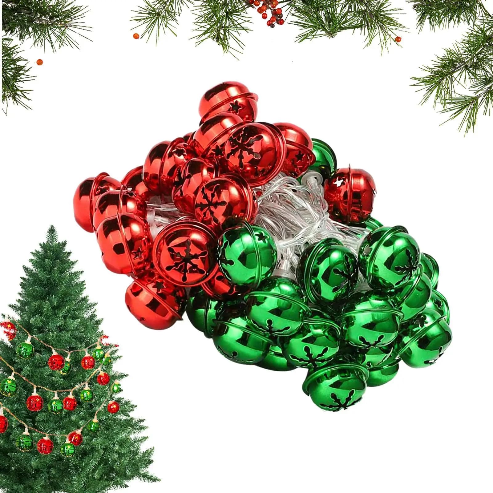 Luci natalizie a forma di campana Luci a LED flessibili a batteria Decorazioni per l'albero di Natale Luci a corda per camino da interno per festival
