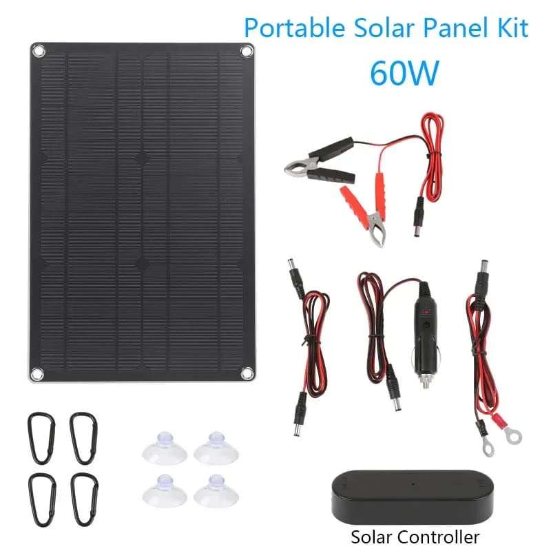Pannello solare portatile da 60 W Cella solare monocristallina con controller PWM Kit caricabatterie USB + CC Doppia uscita per auto camper all'aperto