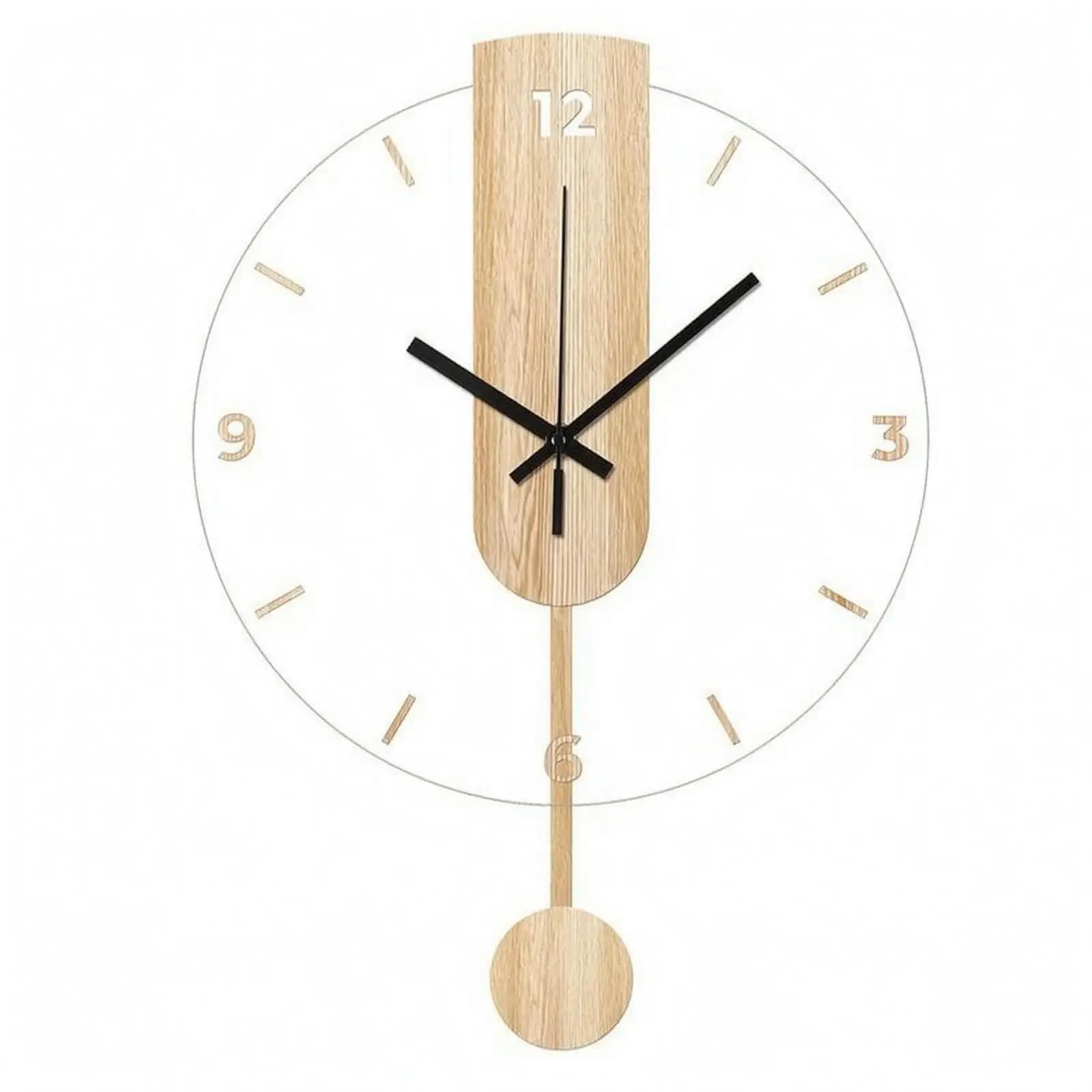 Nordic Wood Wall Clock Simple Modern Pendulum Raised Numerals Luxury Elegant Clock for Home Living Room Decor