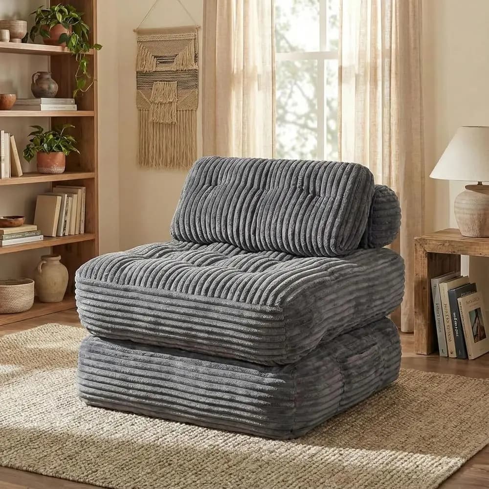 Divano Letto Convertibile con Cuscino, Supporto Lombare e Sedia Pieghevole Portatile per un Comodo Riposo in Soggiorno, Grigio, Singolo