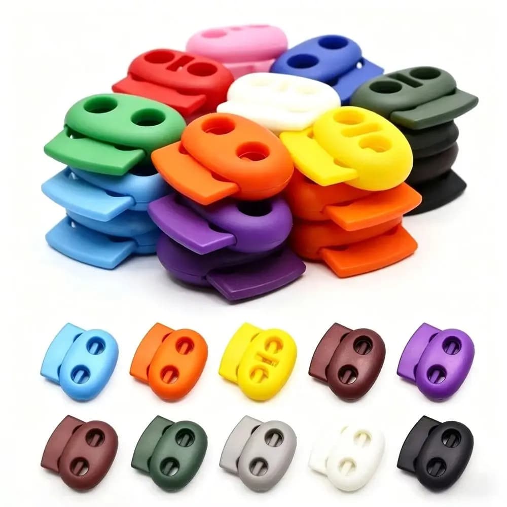 10Pcs Two Hole Cord Lock Adjustable Spring Mechanism Plastic Stopper Clip Bean Toggle Clip For Sportswear/Shoes/Elastic Band
