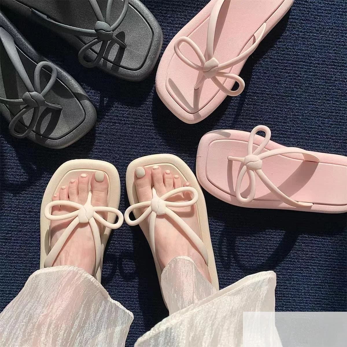 Summer Knot Sandals Women's Flip Flops Soft Bottom Beach Holiday Thong Slippers Korean Style PVC Material