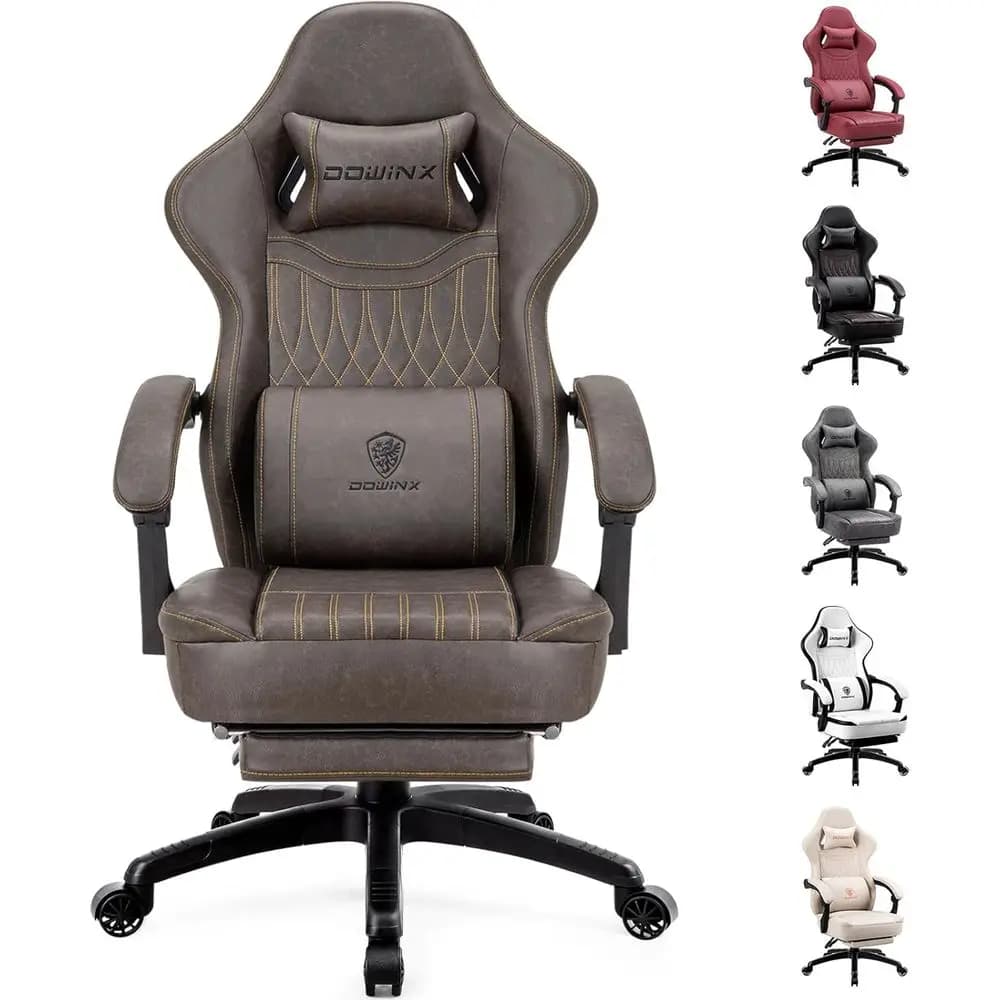 Ergonomic Breathable PU Leather Gaming Chair with Lumbar Support, Reclining Computer Chair for Adults and Teens (Brown)