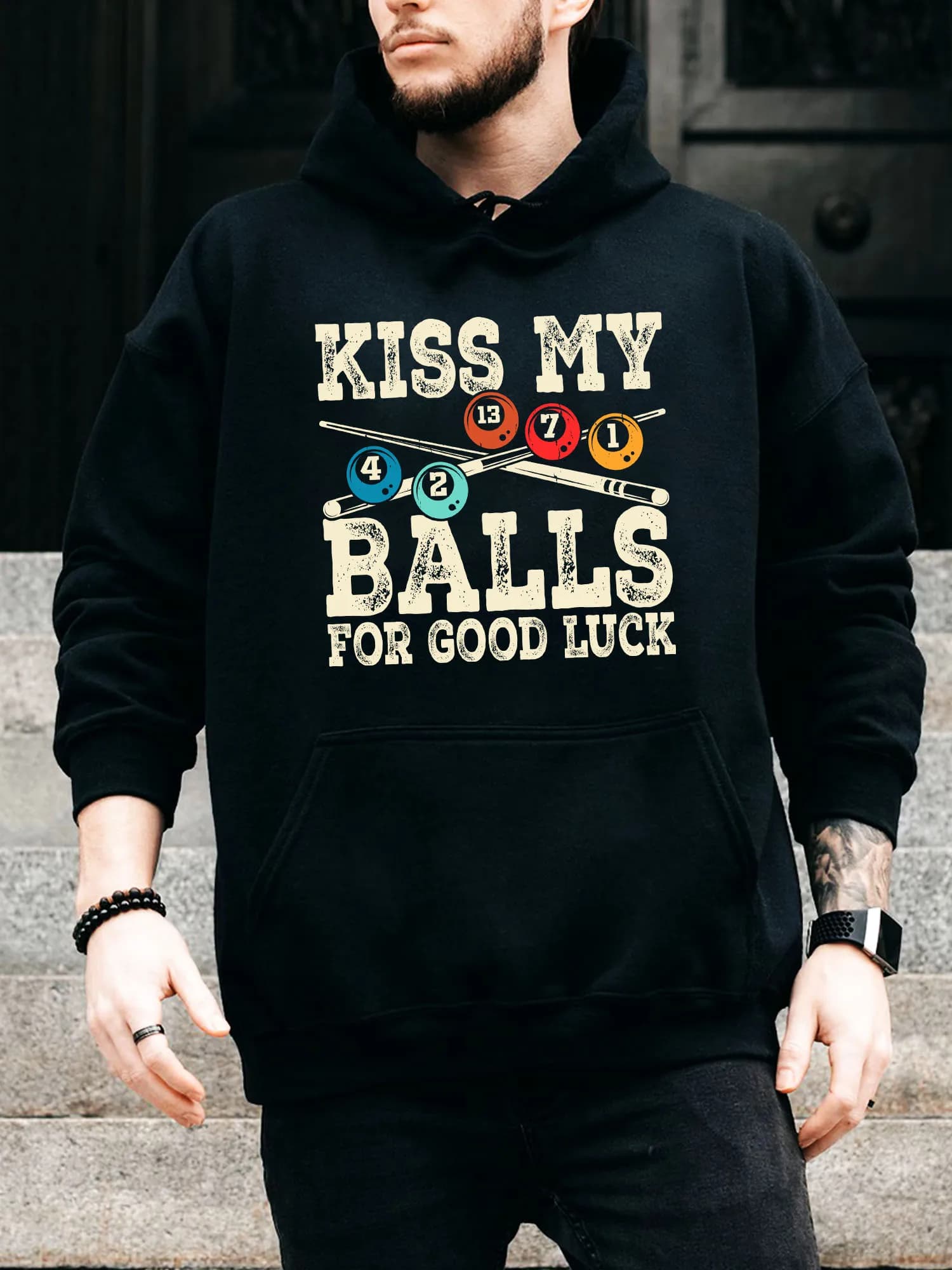 Felpa con cappuccio da uomo con coulisse Kiss My Balls - Pullover nero casual e confortevole, felpa con cappuccio autunno e inverno