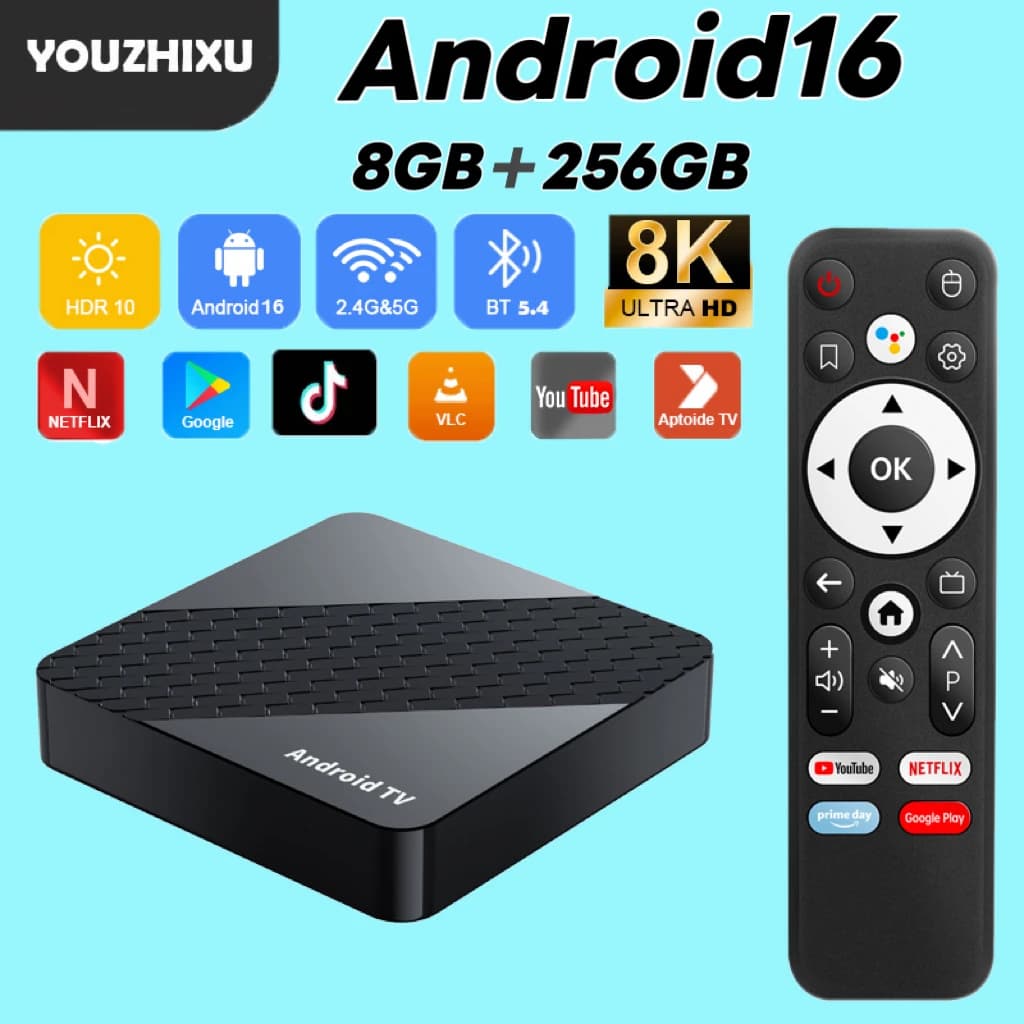Smart X10 TV Box 8GB + 256GB Android 16 Rockchip RK3518 Assistente Google 8K Video Bluetooth5.4 Lettore multimediale Set top box molto veloce