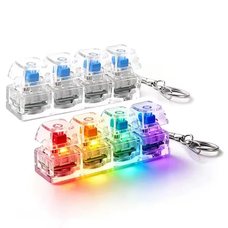 Portachiavi LED Luminoso Creativo a 4 Tasti, Giocattolo Antistress da Ufficio con Suono a Clic, Design Trasparente, per Bambini e Adulti