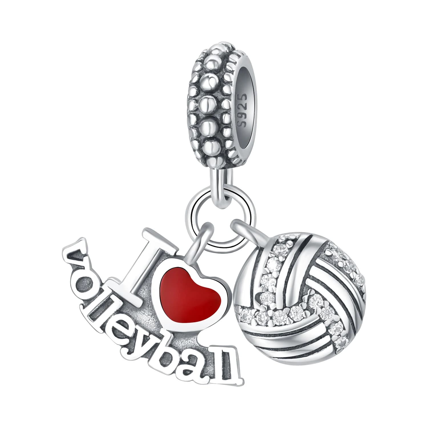 PANPOKI 925 Sterling Silver Volleyball Sport Pendant Beads Original Pendants Bracelet Jewelry with Gifts DIY pendants for parties