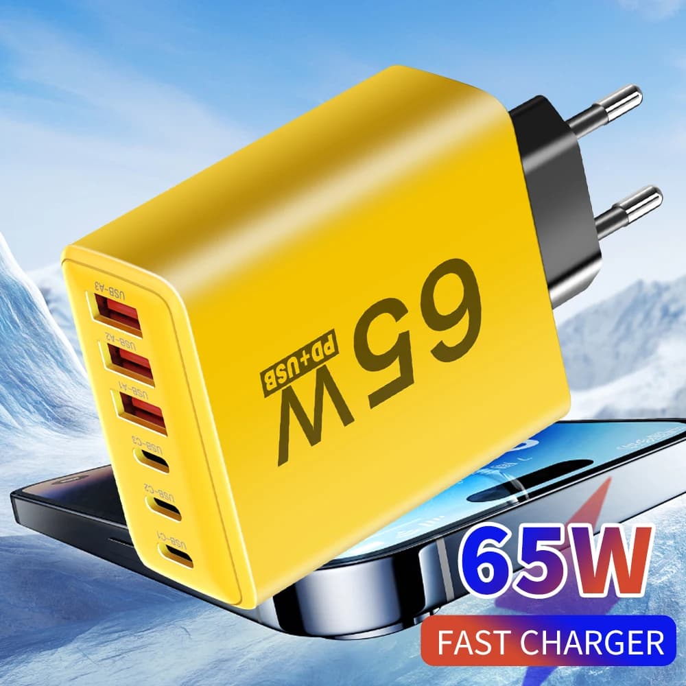 Caricabatterie USB da 65W con ricarica rapida di tipo C, caricabatterie rapido 3.0, adattatore di alimentazione per cellulare per iPhone, Xiaomi, Samsung, Huawei, caricatore da parete