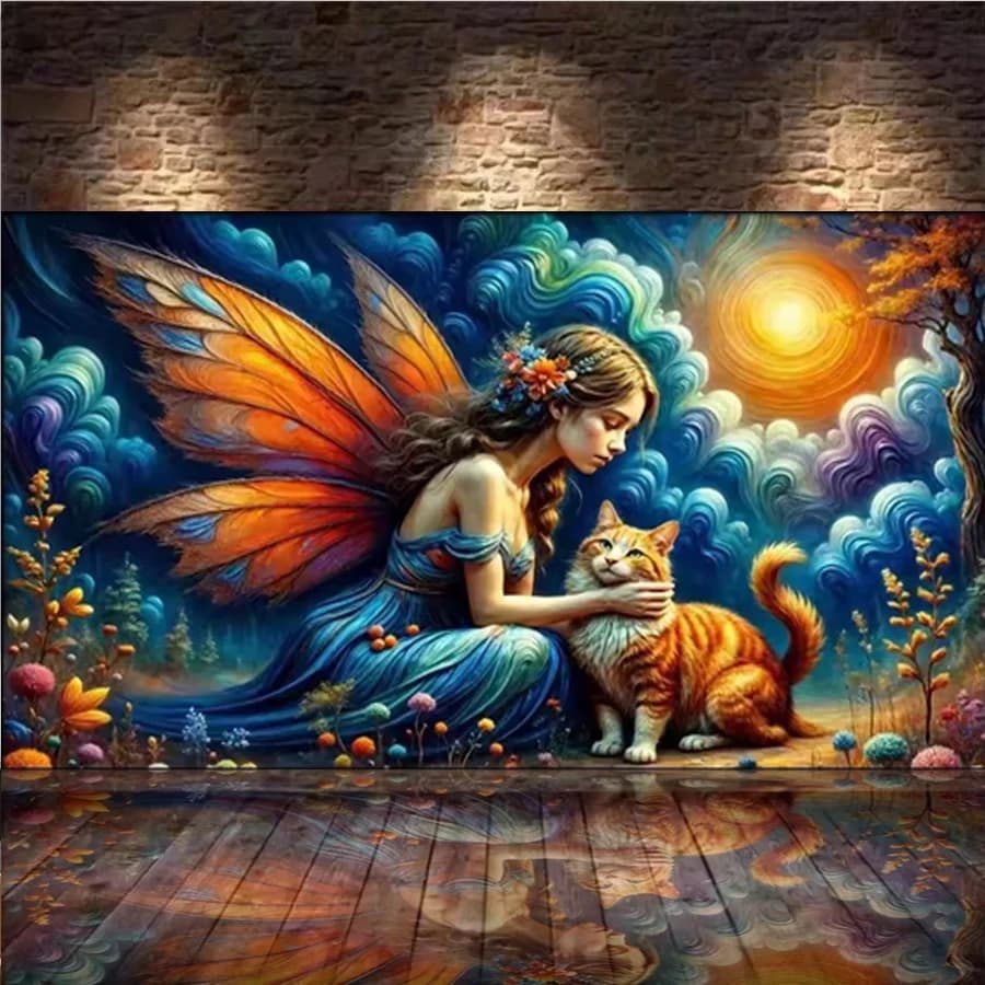 DIY Mosaic Blue butterfly Fairy and Cat Dreamy Sunset DIY 5D Diamond Painting Full Diamond Embroidery Sale big home Decor Gift