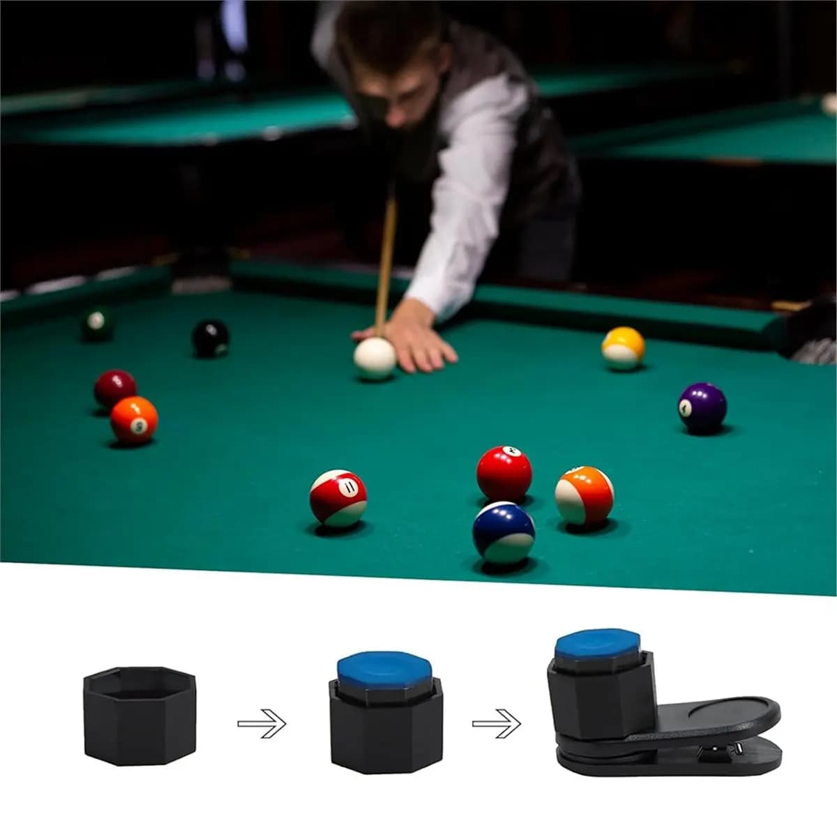 T34C Octagon Pool Chalk Holder with Magnetic Belt Clip, Portable Billiard Cue Chalk Holder, Snooker Accessories