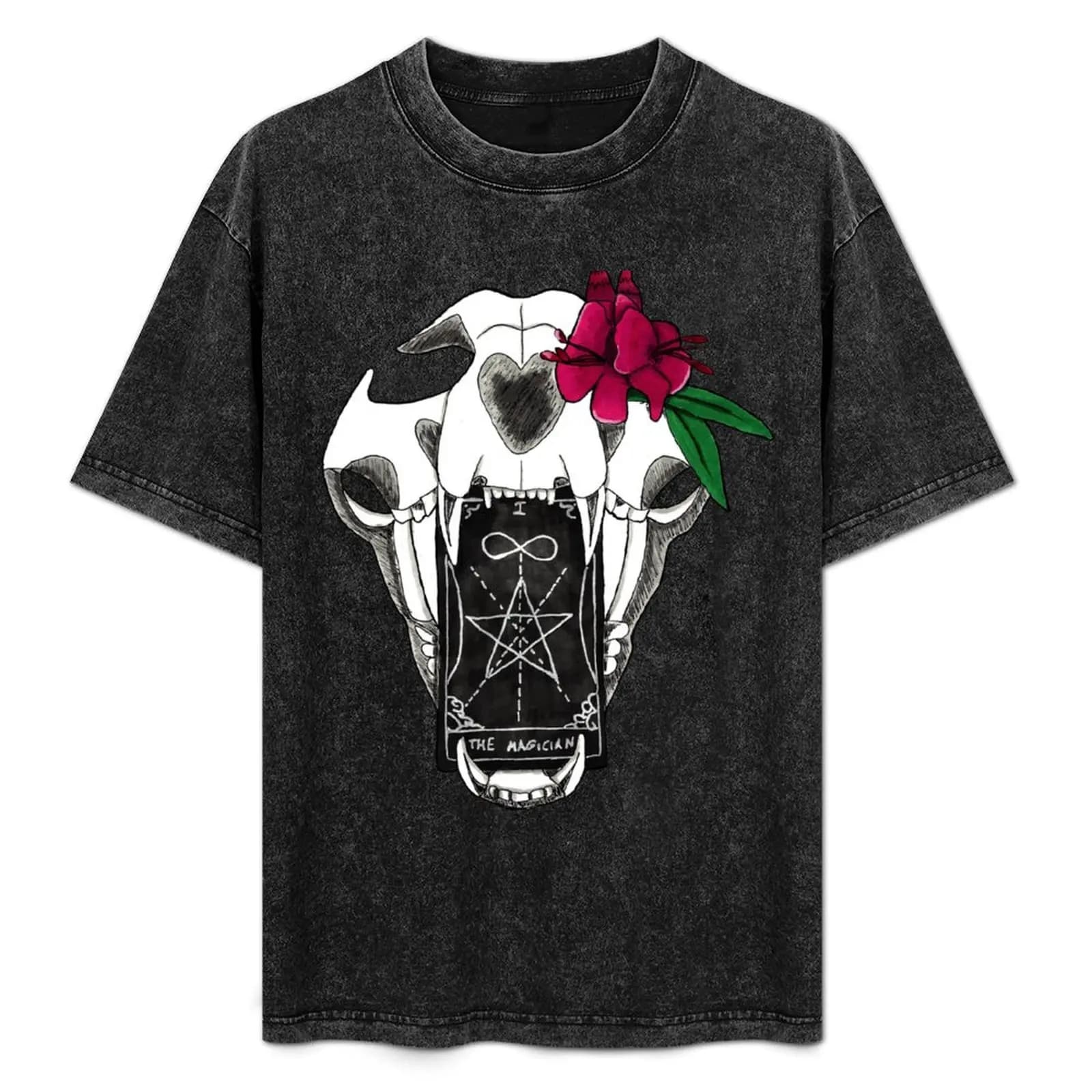 T-shirt con stampa di teschio, carta dei Tarocchi e Oleander (senza scritte) T-shirt sportiva a maniche corte ad asciugatura rapida