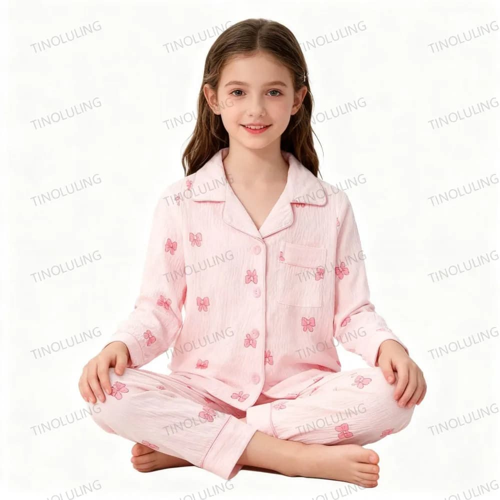 2 pezzi principessa fiocco stampa pigiama primavera autunno bambini pigiama ragazzi ragazze top a maniche lunghe pantaloni set cartone animato comodo casual loungewear