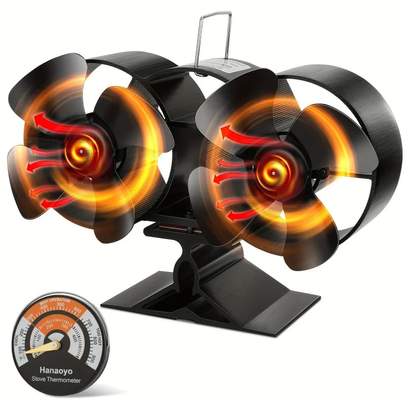 Ventilatore per caminetto a doppio motore alimentato a calore, dotato di termometro magnetico, per stufe a legna