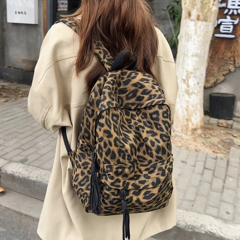 Fashionable Loopardized Backpack for Women 2026 Midsize University Students Backpack Travel Bag for Teen Girls
