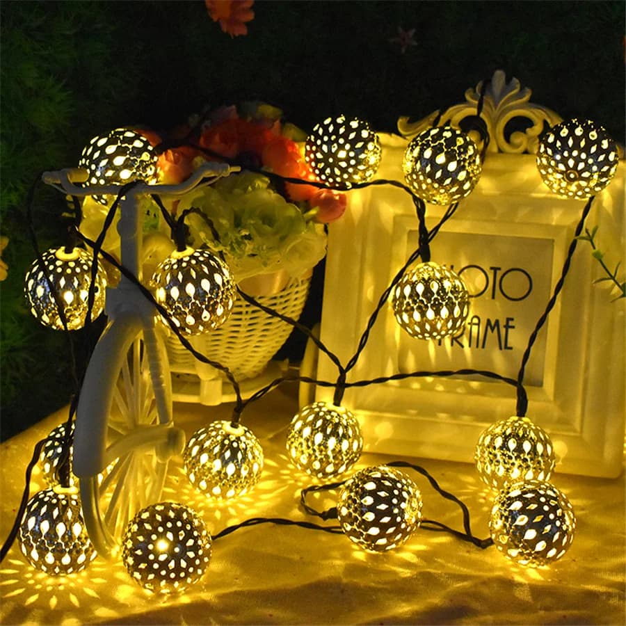 Nuove Luci a Stringa Solari a LED in Ferro Battuto Traforato Stile Marocchino, Luci Fatate per Natale, Decorazioni per Feste, Matrimoni e Giardini