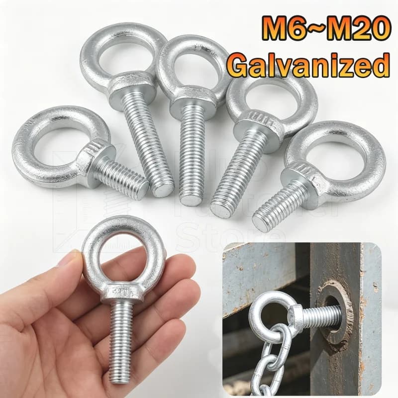 1/2/5pcs M6 M8 M10 M12 M14 M16 M18 M20 Galvanized Eye Bolt Marine Lifting Eye Screw Ring Loop Hole for Cable Rope Eyebolt DIN580