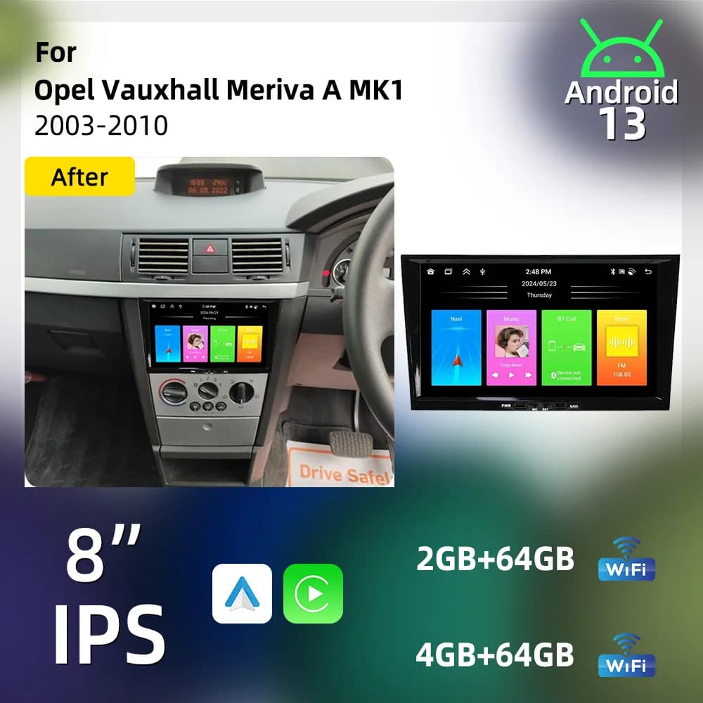 Car Multimedia 8" Screen For Opel Vauxhall Meriva A MK1 2003-2010 Carplay Autoradio 2 Din Android Radio GPS WIFI Auto Stereo
