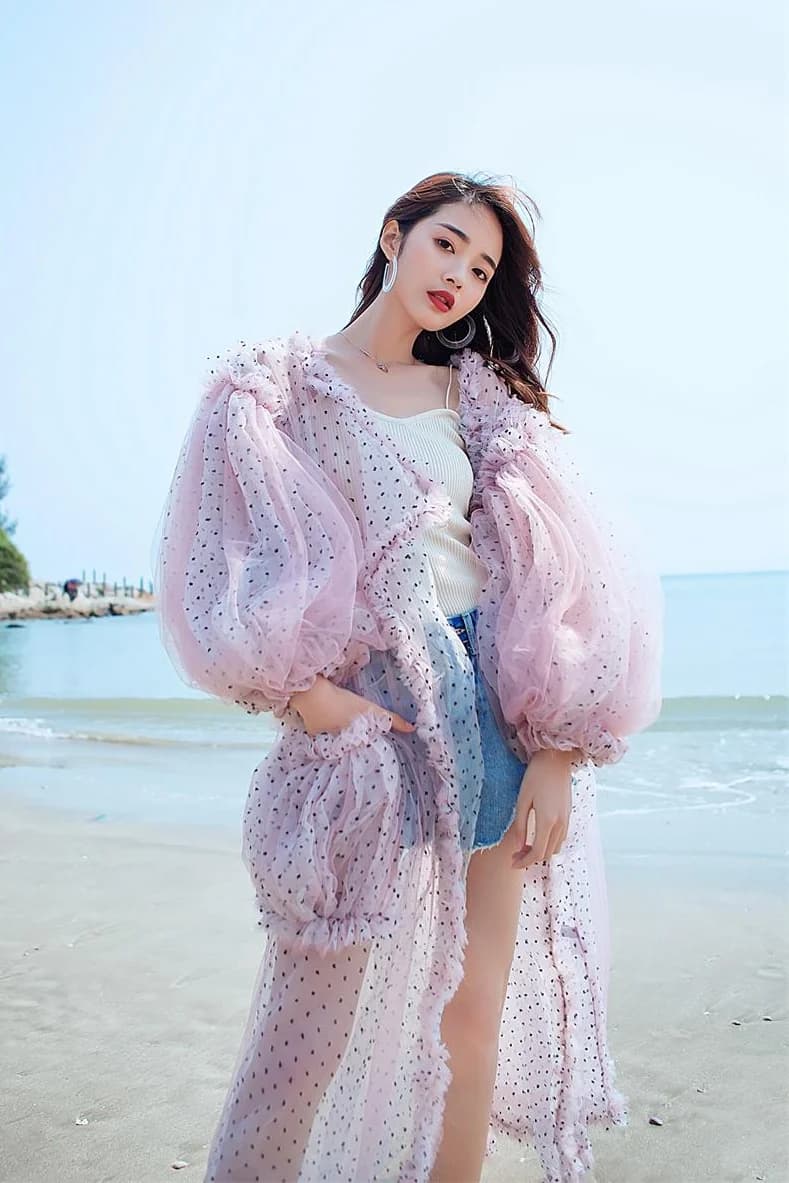 SuperAen summer sea holiday gauze apron lantern sleeve Cardigan coat loose beach sun protection women clothing top