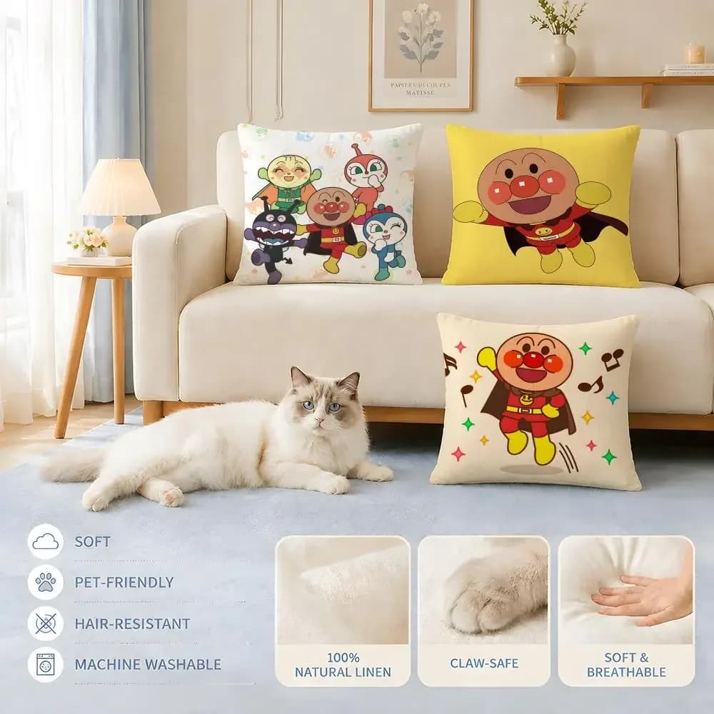 Fodere per cuscini Divano Adatte a cani e gatti Fodere per cuscini con personaggi dei cartoni animati AnpanmanS Federe decorative per sedie 45x45 40x40