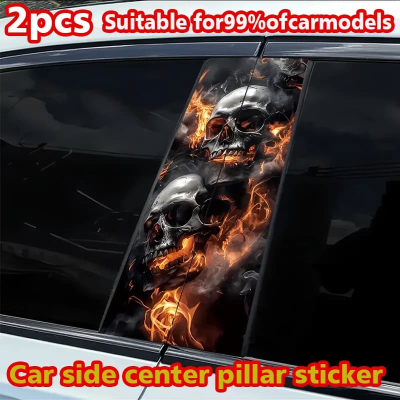 2 adesivi per montante B per auto, adesivi personalizzati Burning Skull resistenti ai graffi