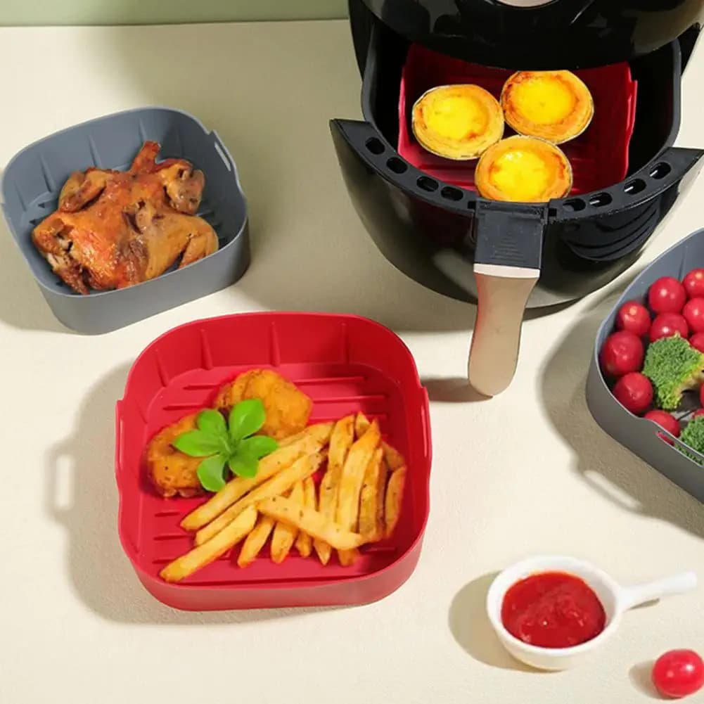 Silicone Air Frying Basket Sheet Silicone Shelves Shelves Sheath with Handles Silicone Baking Liner for Food Use for Air Fryers Qt 4-6