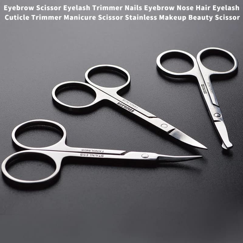 Stainless Steel Grooming Scissors Set - 3-Tip Design (Round/Upturned/Straight) for Eyebrows, Eyelashes, Nose Hair & Nail Care